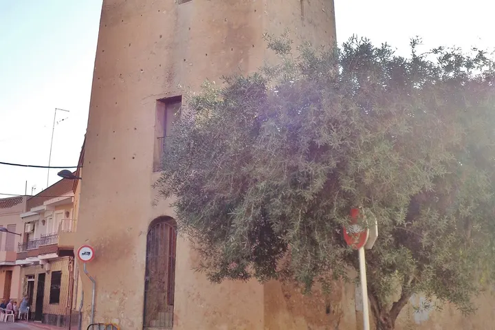 En primer plano, un árbol con una señal de prohibición
