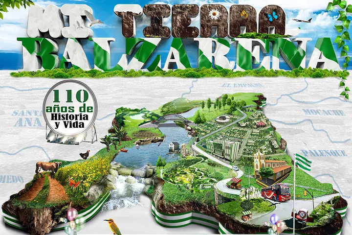 En primer plano, un edificio con una gran torre y un parque con un lago, un puente y una carretera