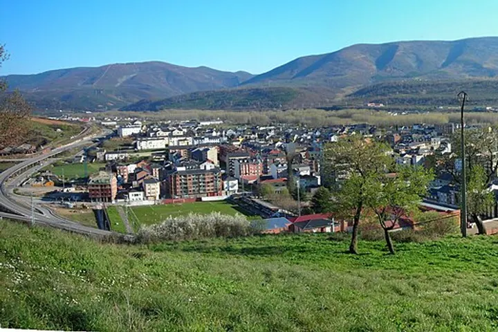 En primer plano, una colina cubierta de pasto verde y árboles