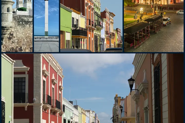 Una calle con edificios de colores en un día soleado